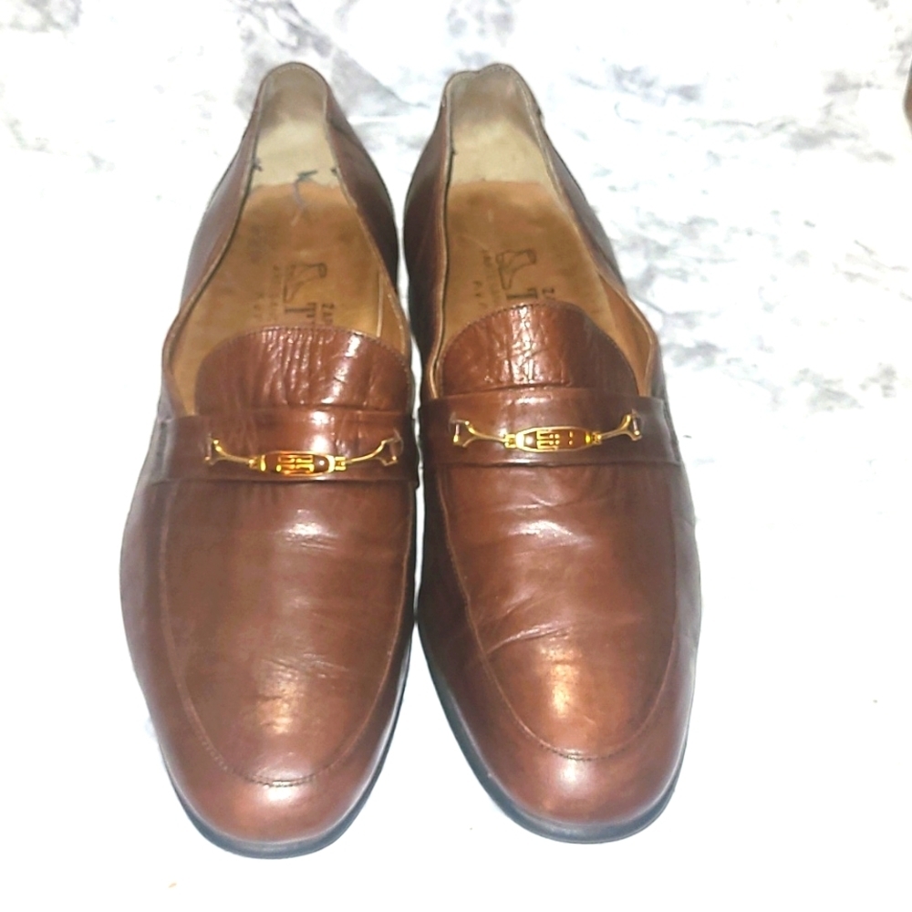Loafers Cognac Carmel Brown Gold Bit style Genuine Leather slip on Old Money